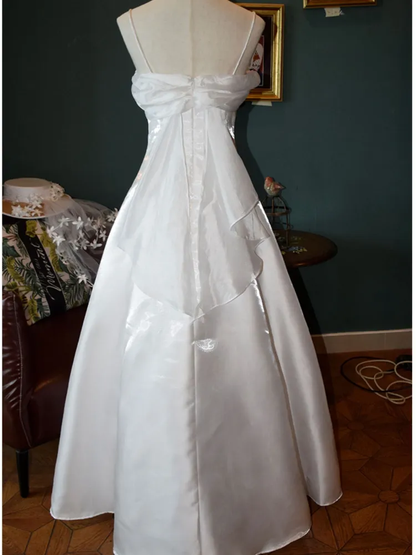 Fashion White Satin A Line Evening Dress Elegant Prom Party Dress cc1483