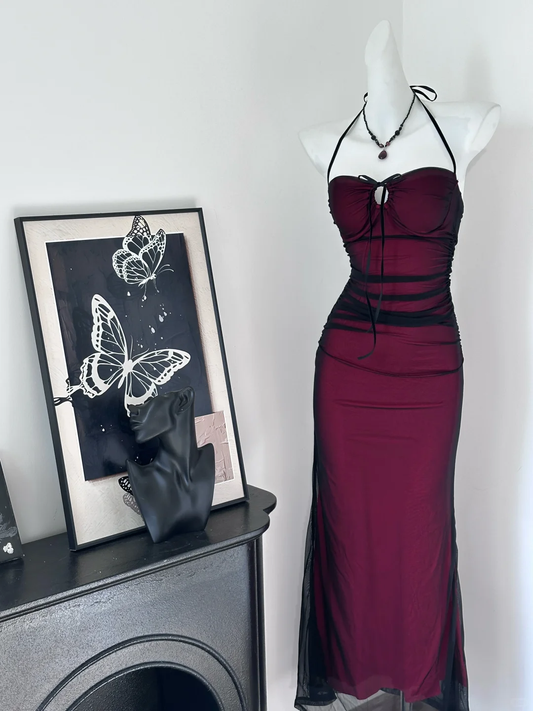 Vintage Halter Sheath Long Party Dress Formal Evening Dress cc3233