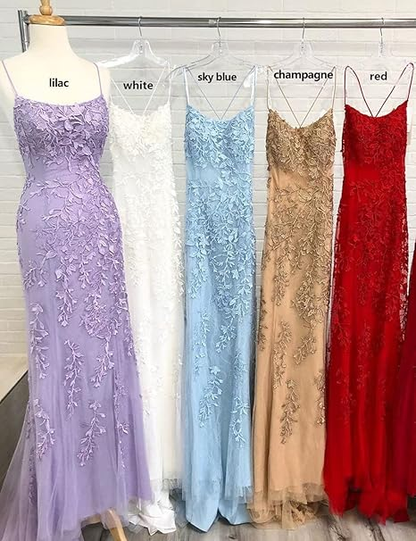 Pink Mermaid Lace Tulle Prom Dress Lace-up Back Evening Dress cc503