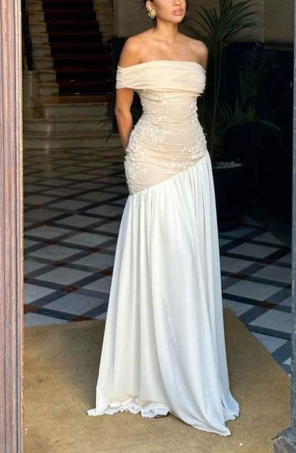 Elegant Strapless Lace Appliques Chiffon Prom Evening Dress Long Wedding Dress cc2244