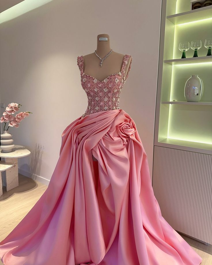 Gorgeous Pink Satin Beaded Mermaid Prom Dress,Long Party Evening Dress cc2978