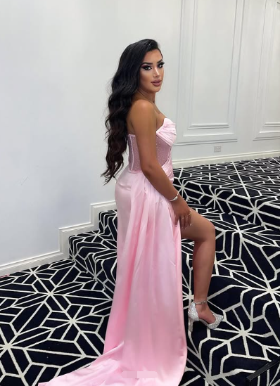 Sexy 17th Birthday Dress Strapless Mermaid Prom Dresses for Black Girls Thigh-High Slits Pleats Beading Birthday Outfits cc1232
