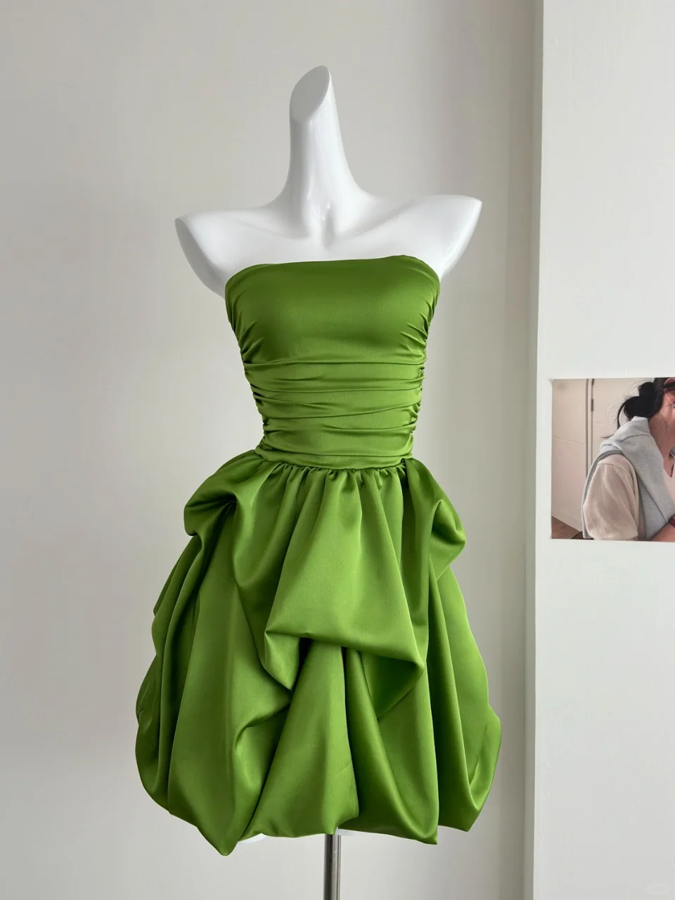 Green Satin Strapless A Line Homecoming Dress Simple Birthday Dress cc3091