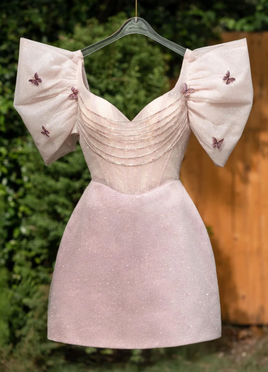 Sweet Pink Tulle Sequins A Line Homecoming Dress Mini Prom Dress cc3160