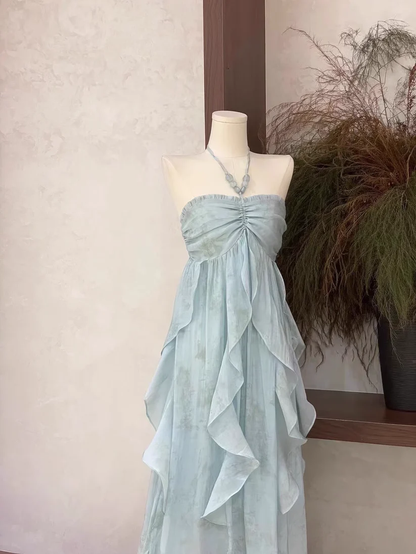 Classy Halter Chiffon Blue Party Dress Birthday Dress  cc3051