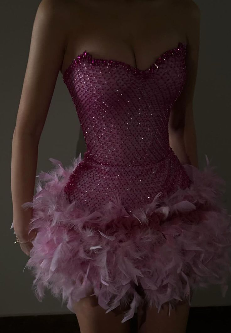 Luxurious Pink Strapless Sequin Beaded Feathers Sheath Cocktail Dress Short Homecoming Dress cc3432