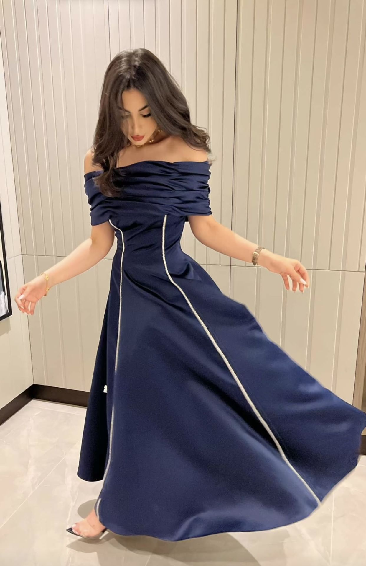 Women's Off the Shoulder Evening Dresses A-Line Satin Occasion Dress cc563