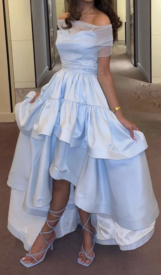 Blue Off The Shoulder A-line Prom Dress,Blue Formal Dress  cc956