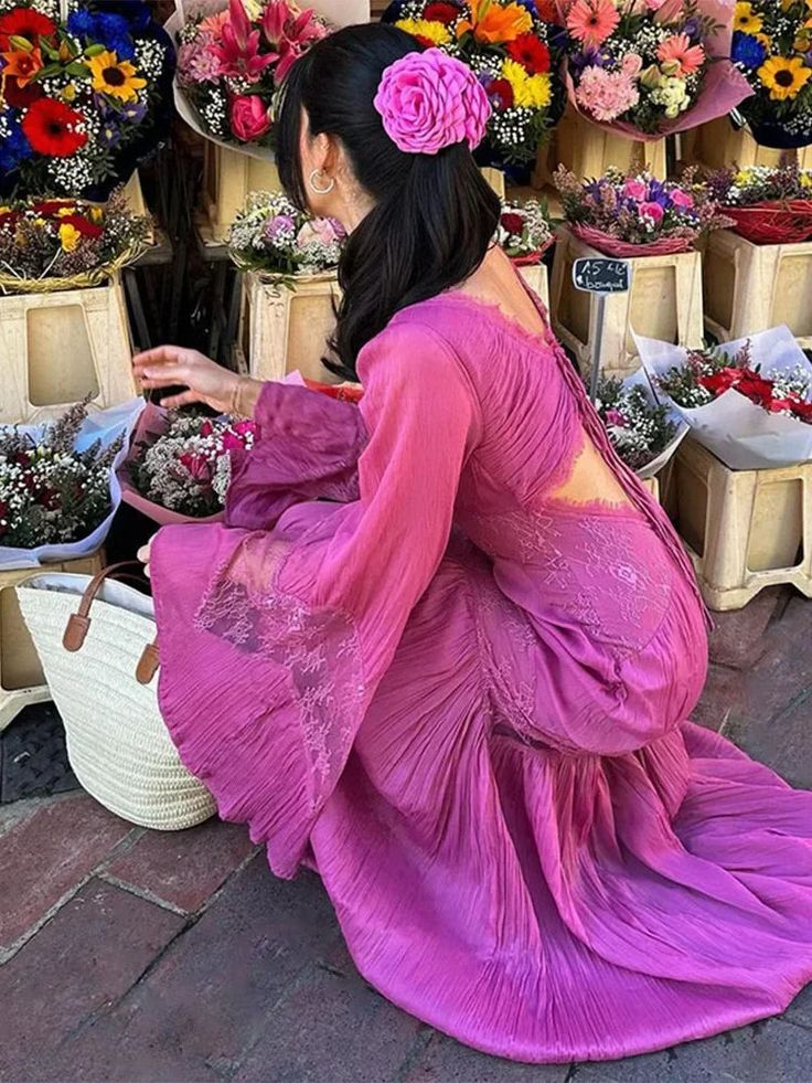 Pink Chiffon Lace Party Dress Elegant Long Prom Dress cc2232