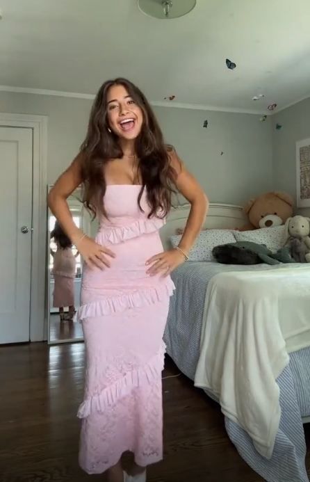 Classy Pink Strapless Lace Ruffles Party Dress Formal Prom Evening Gown cc2317