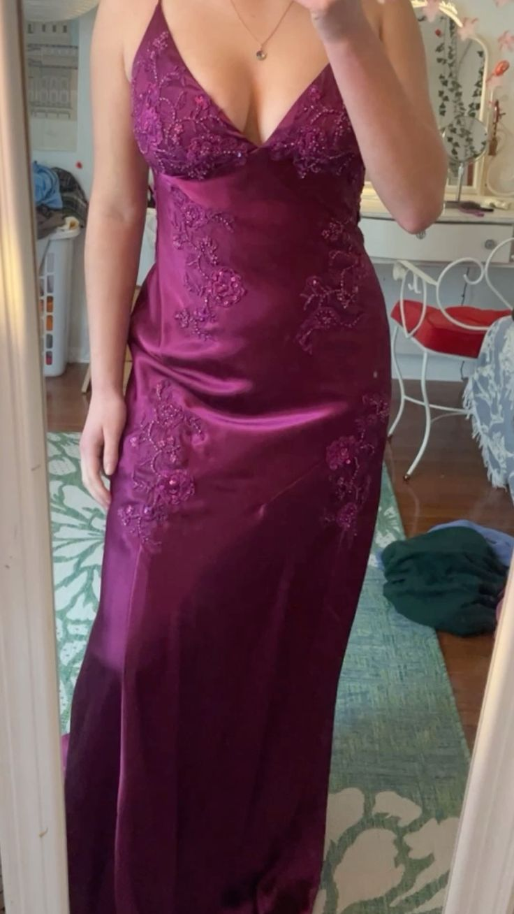 Chic V Neck Satin Beaded Party Evening Dress Formal Prom Dress cc2099