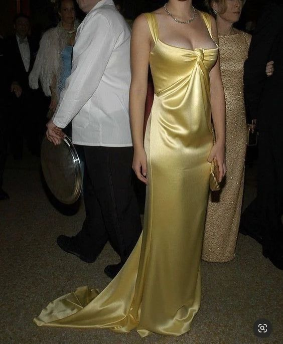 Gorgeous Yellow Straps Satin Long Party Dress Formal Evening Dress Prom Dress cc1954