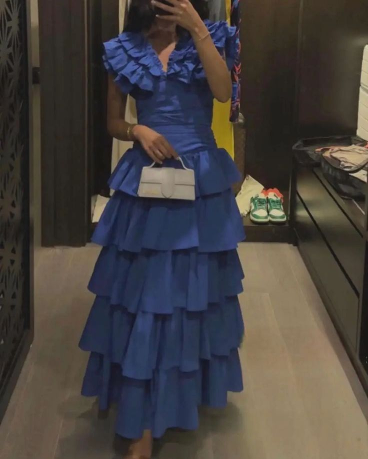 Elegant Blue Layered Party Dress A Line Prom Evening Gown cc2250