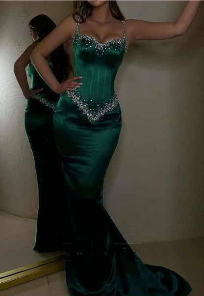 Stylish Red Mermiad Beaded Prom Dress Elegant Party Evening Gown cc1705