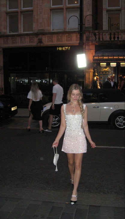 Sparkly Sheath Square Neck Sequin Short Homecoming Dress Birthday Outfits cc3130