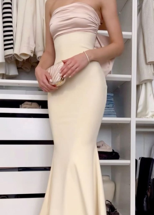 Elegant Mermaid Long Satin Evening Dress Strapless Prom Party Dress cc1596