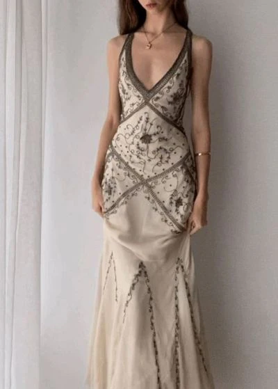 Luxury Champagne Mermaid Beaded Long Prom Dress Evening Dress cc1959