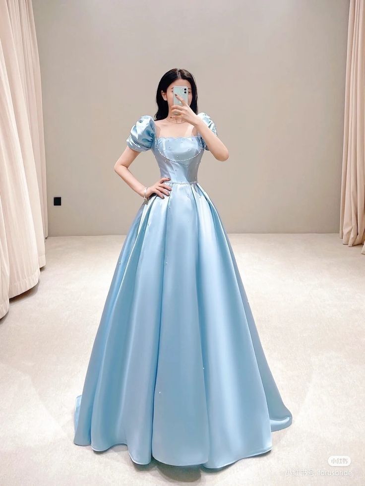 Blue Square Neckline A-line Prom Dress,Blue Princess Dress cc958