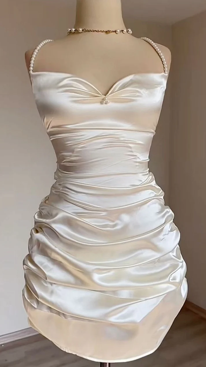 Sexy White Short Satin Sheath Birthday Dress Short Prom Dress Homecoming Dress cc1933