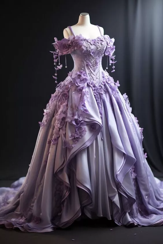 Beautiful Purple Off The Shoulder 3D Flowers Sweet 16 Ball Gown Princess Quinceanera Dress cc1583