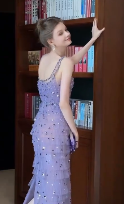 Gorgeous Lilac Sequins Evening Dress,Long Tulle Layered Prom Gown cc3010