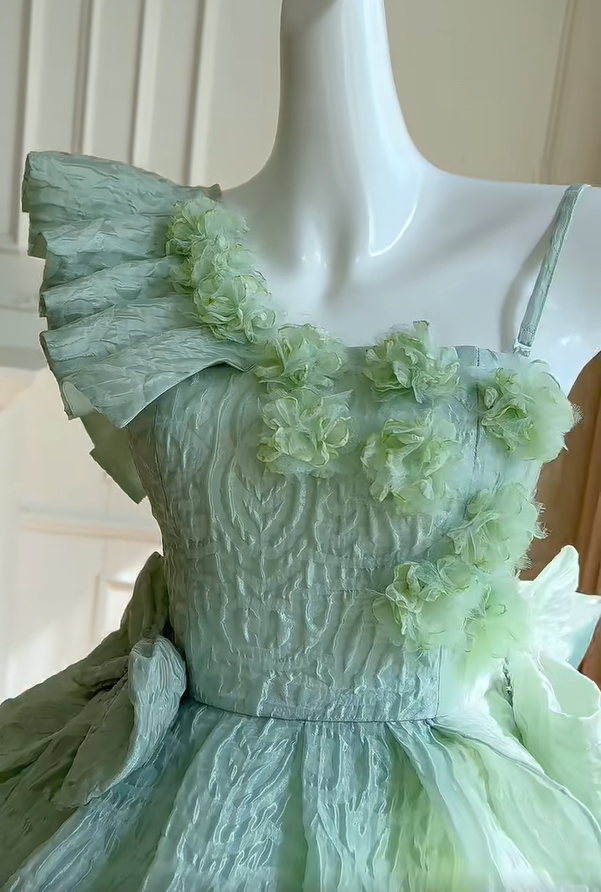 Pretty Off The Shoulder Appliques Green A Line Homecoming Dress Birthday Outfits cc3172