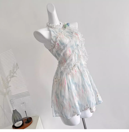Jasmine Green Summer Sweet Slim Waist Design Short Dress cc3060