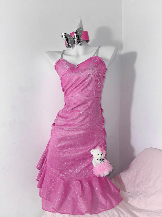 Elegant Spaghetti Straps Hot Pink Ruffles Short Party Dress Homecoming Dress cc3214