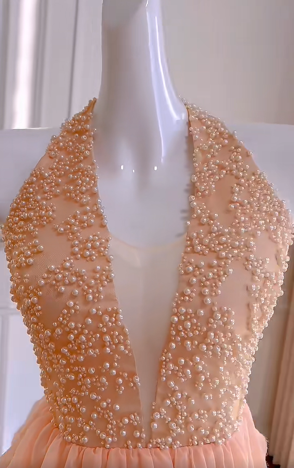 Charming Halter Orange Chiffon Beaded Homecoming Dress Birthday Outfits cc3167