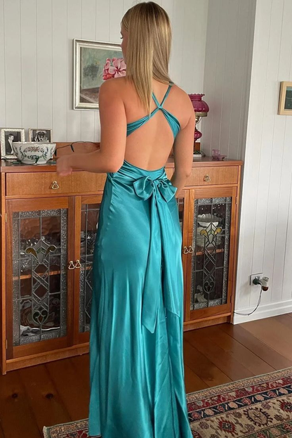 Vintage Olive Green V Neck Satin Long Prom Dress Evening Dress cc2718