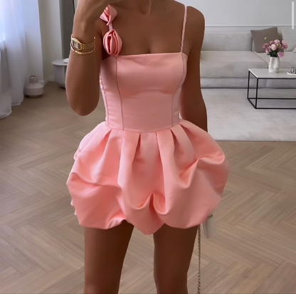 Pretty Pink Satin Birthday Outfits Homecoming  Dress cc2124