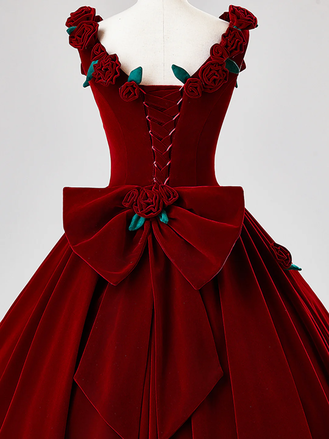 Charming Red Velvet A Line Rose Flowers Ball Gown Sweet 16 Dress Quinceanera Dress cc2061