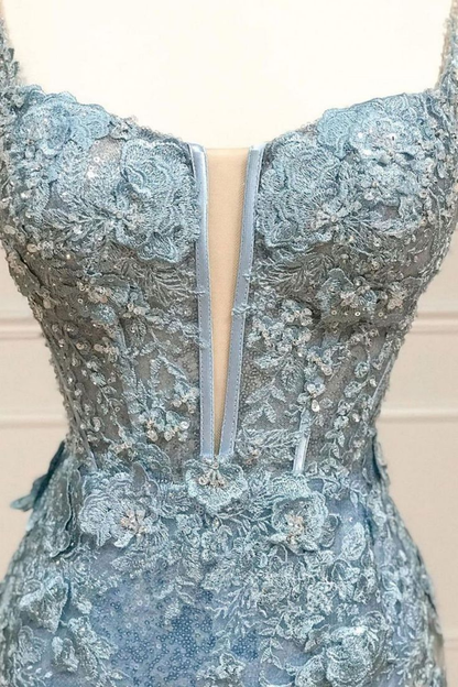 Glitter Sequin Mermaid Spaghetti Straps Long Corset Prom Dress With Appliques cc1354