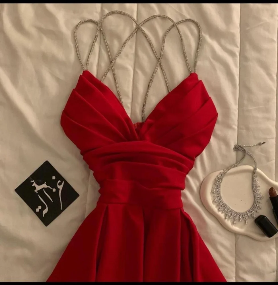 Gorgeous Red Satin Beaded V Neck Evening Dress A Line Party Evening Dress cc1870