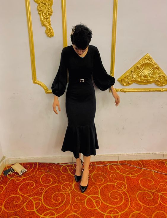 Elegant Black Long Sleeves Mermaid Prom Dress,Black Evening Dress  cc1075