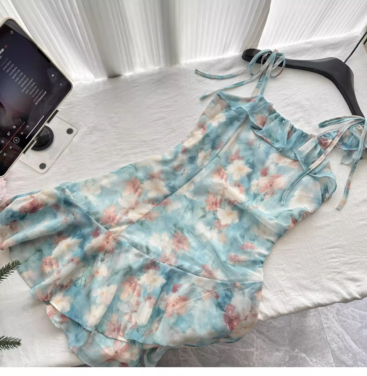 Spaghetti Straps Irregular Ruffles Short Holiday Dress cc3055