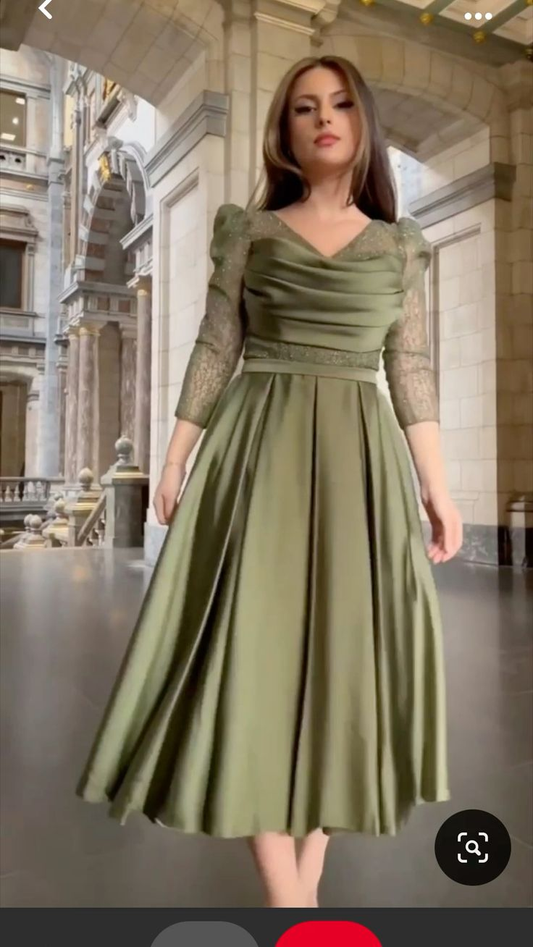 Chic A-line Green Midi-length Prom Dress ,Fashion Party Dress cc689