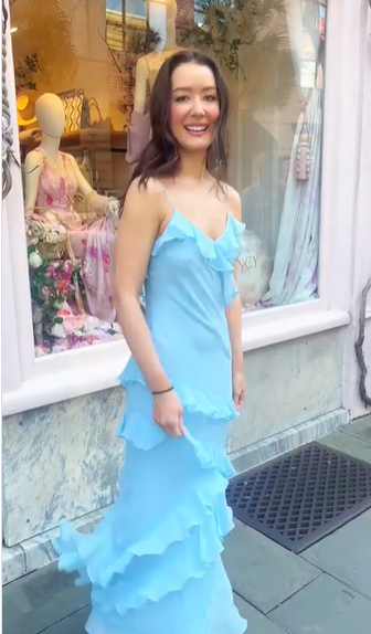 Blue Spaghetti Straps Chiffon Ruffle Prom Dress Long Party Dress cc2729