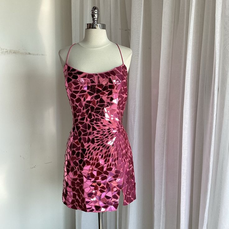 Gorgeous Spaghetti Straps Pink Sequin Sheath Short Cocktail Dress Formal Graduation Homecoming Dress cc3474