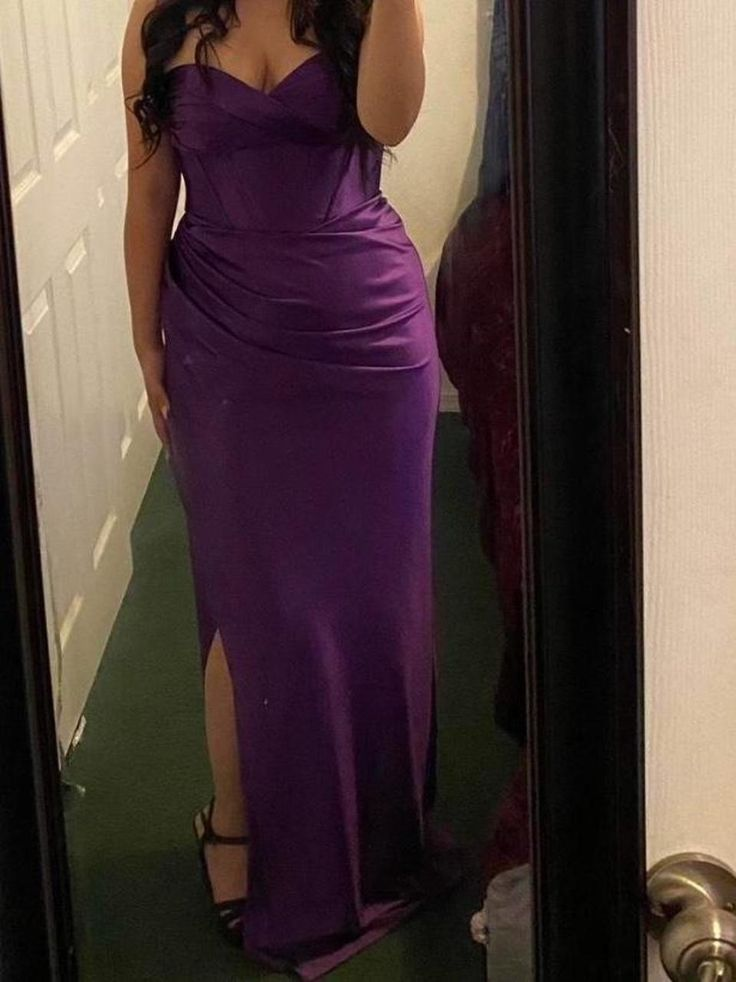 Purple Strapless Satin Sheath Party Evening Dress cc2624
