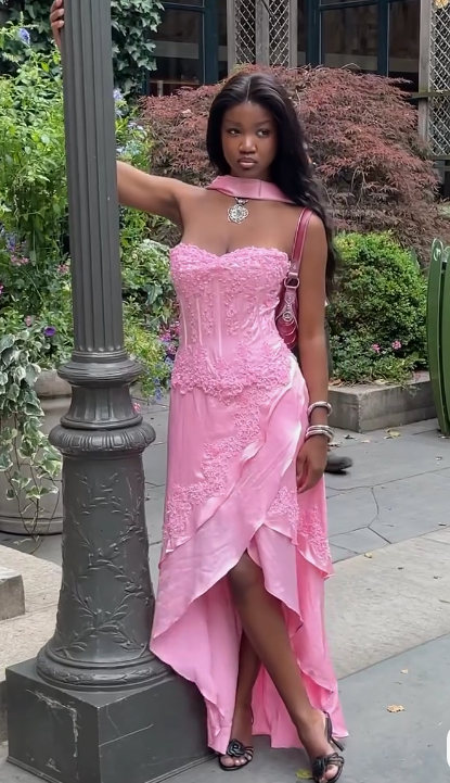 Classy Pink Strapless Satin Appliques Evening Dress Formal Prom Gown cc3032
