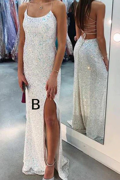 Beautiful White Sequins Long Prom Dress,Formal Party Evening Gown cc2541