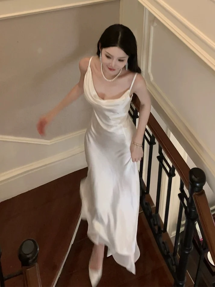 White Satin Ruffle Prom Dress Fairy A Line Wedding Dress cc2030