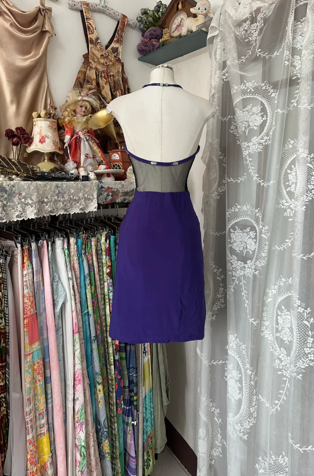 Charming Halter Beaded Sheath Cocktail Dress Birthday Dress Purple Backless Homecoming Dress cc3144