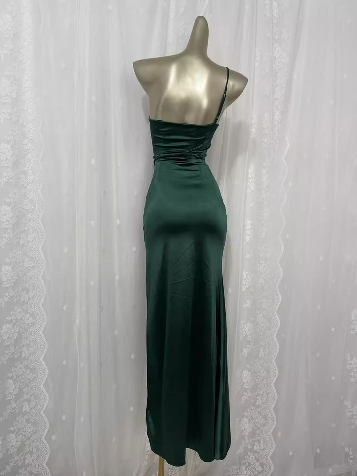 Vintage Green Spaghetti Straps Prom Dress Satin Sheath Party Dress Evening Gown cc1467