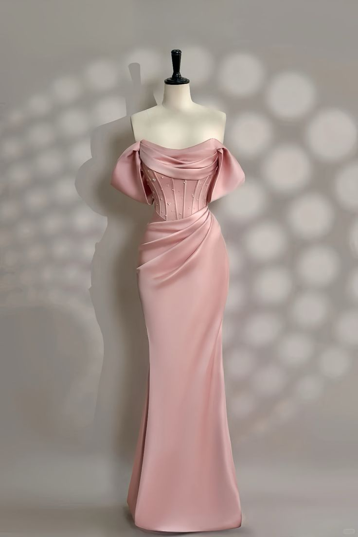 Elegant Pink Off The Shoulder Pearls Beading Party Evening Gown Mermaid Prom Dress cc1580