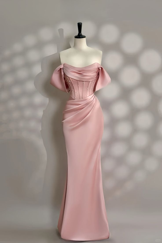 Elegant Pink Off The Shoulder Pearls Beading Party Evening Gown Mermaid Prom Dress cc1580