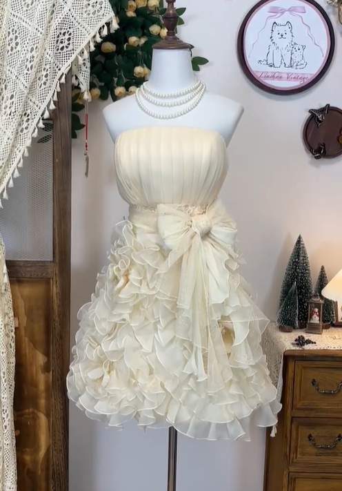 Pretty Yellow Tulle Flowers Short Birthday Outfits Strapless Homecoming Dress cc3109