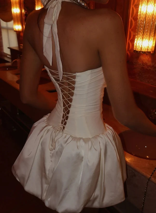 Simple White Satin A Line Homecoming Dress Short Birthday Dress cc3148