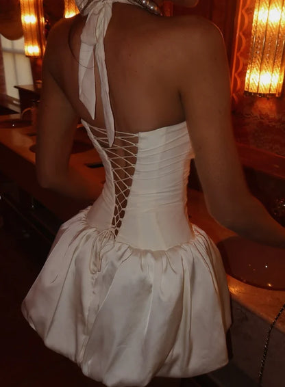 Simple White Satin A Line Homecoming Dress Short Birthday Dress cc3148
